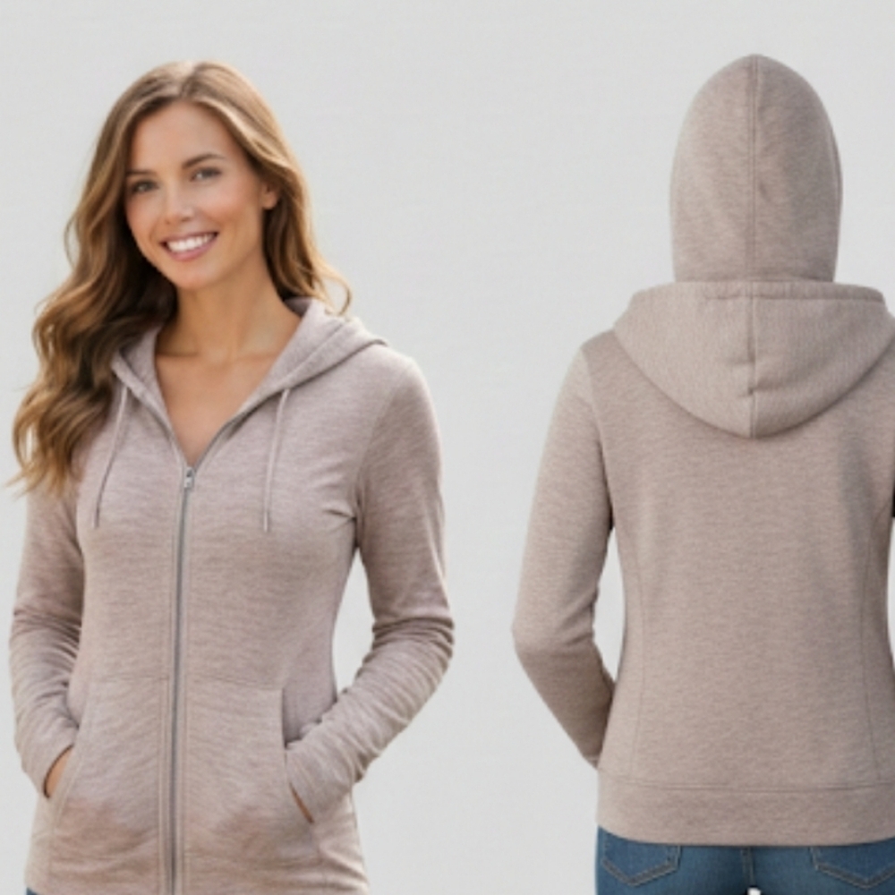 Avalanche Zip-Up Hoodie Jacket Small Heather Taupe Thumbhole Lightweight